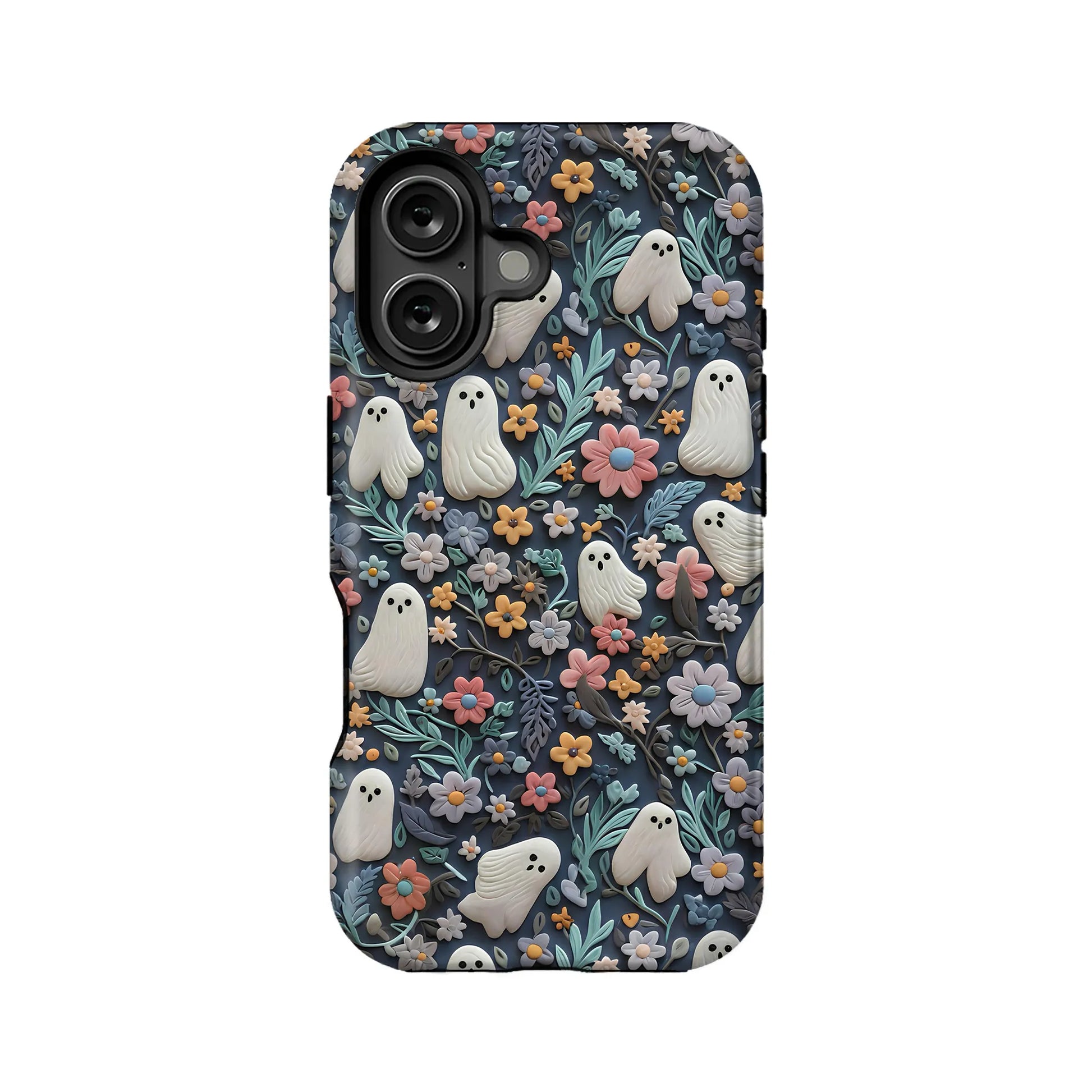 Whimsical Ghost and Floral TPU+PC IPhone 16 phone case