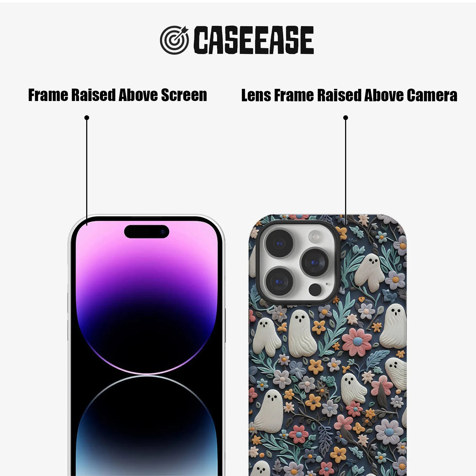 Whimsical Ghost and Floral TPU+PC IPhone 16 phone case