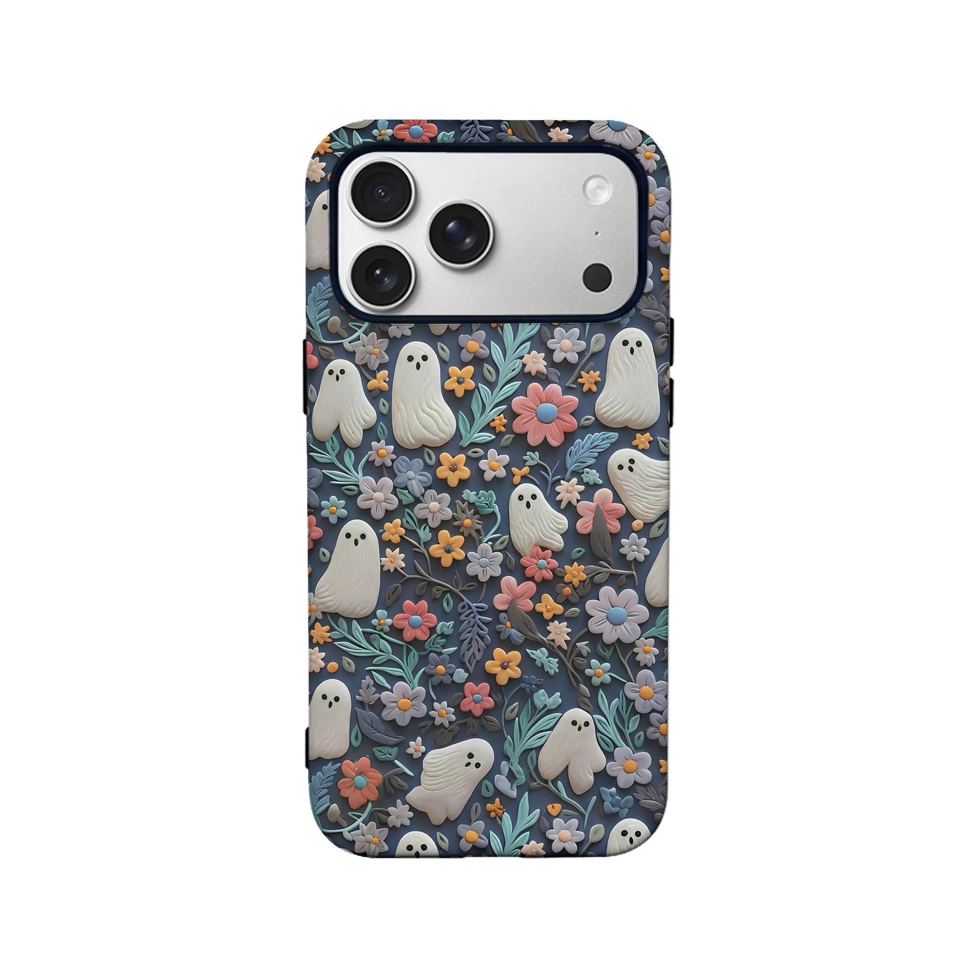Whimsical Ghost and Floral TPU+PC IPhone 16 phone case