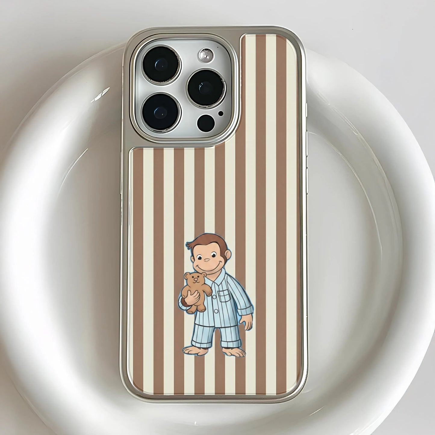 Holographic Chrome Curious George Phone Case - Cute Animal Design
