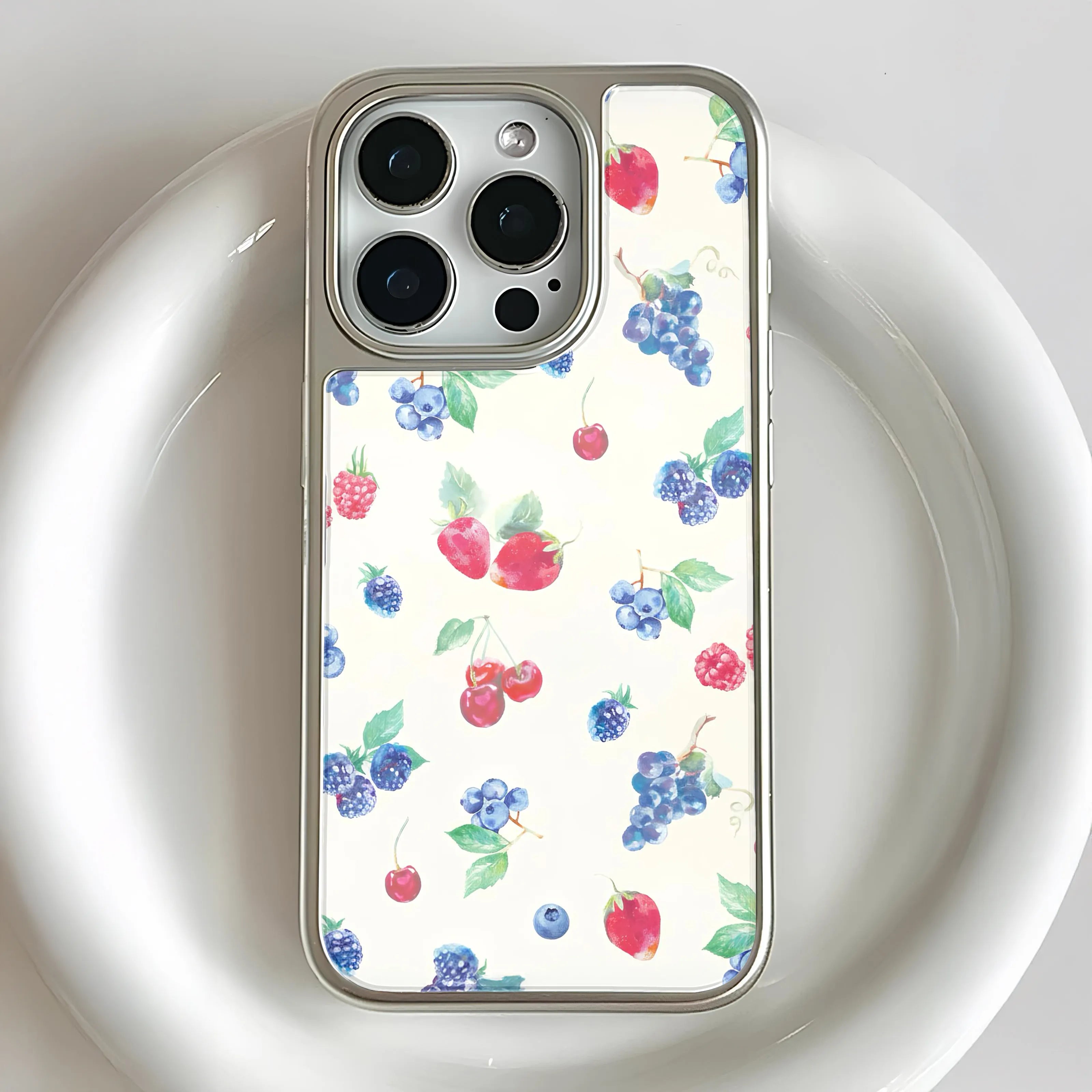 Holographic Chrome Fruit Phone Case - Vibrant Berry Design