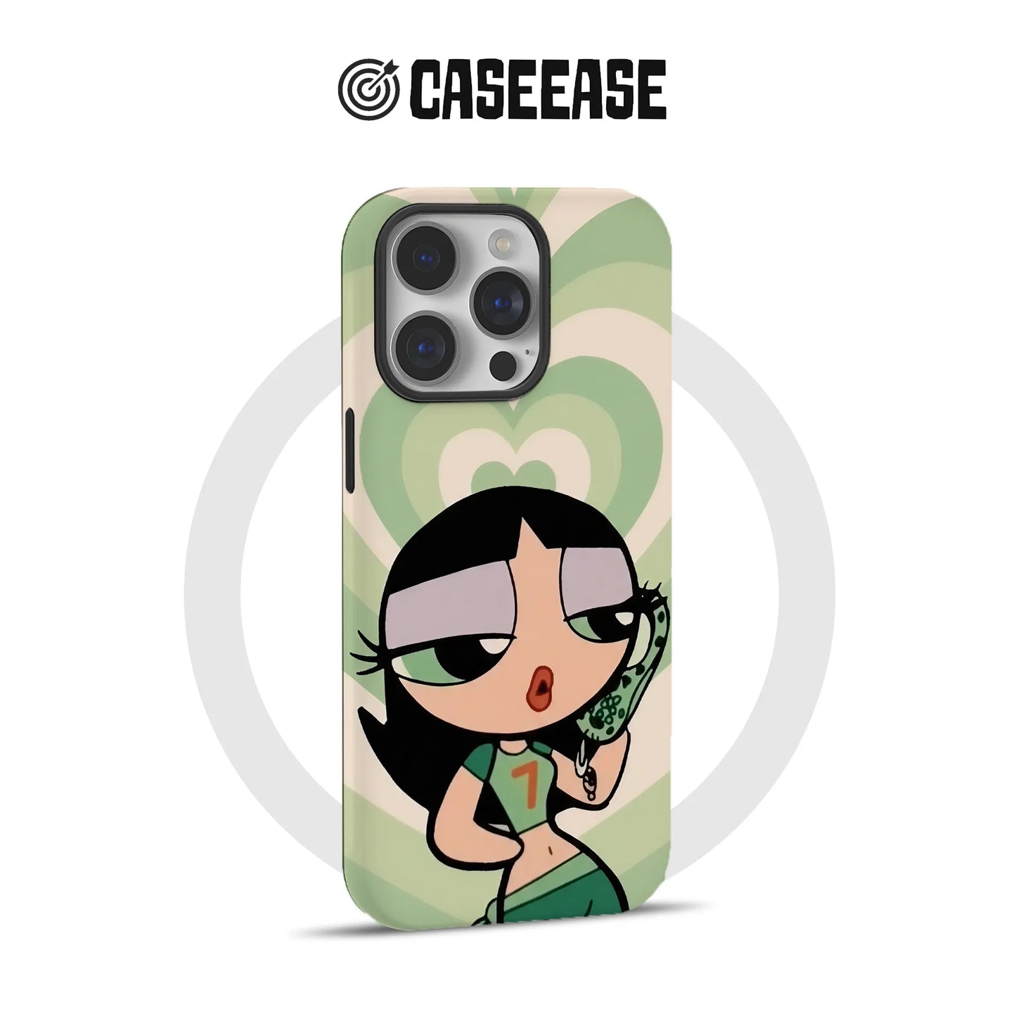 Cartoon-Inspired Green Hearts Phone Case