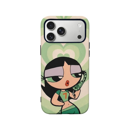 Cartoon-Inspired Green Hearts Phone Case