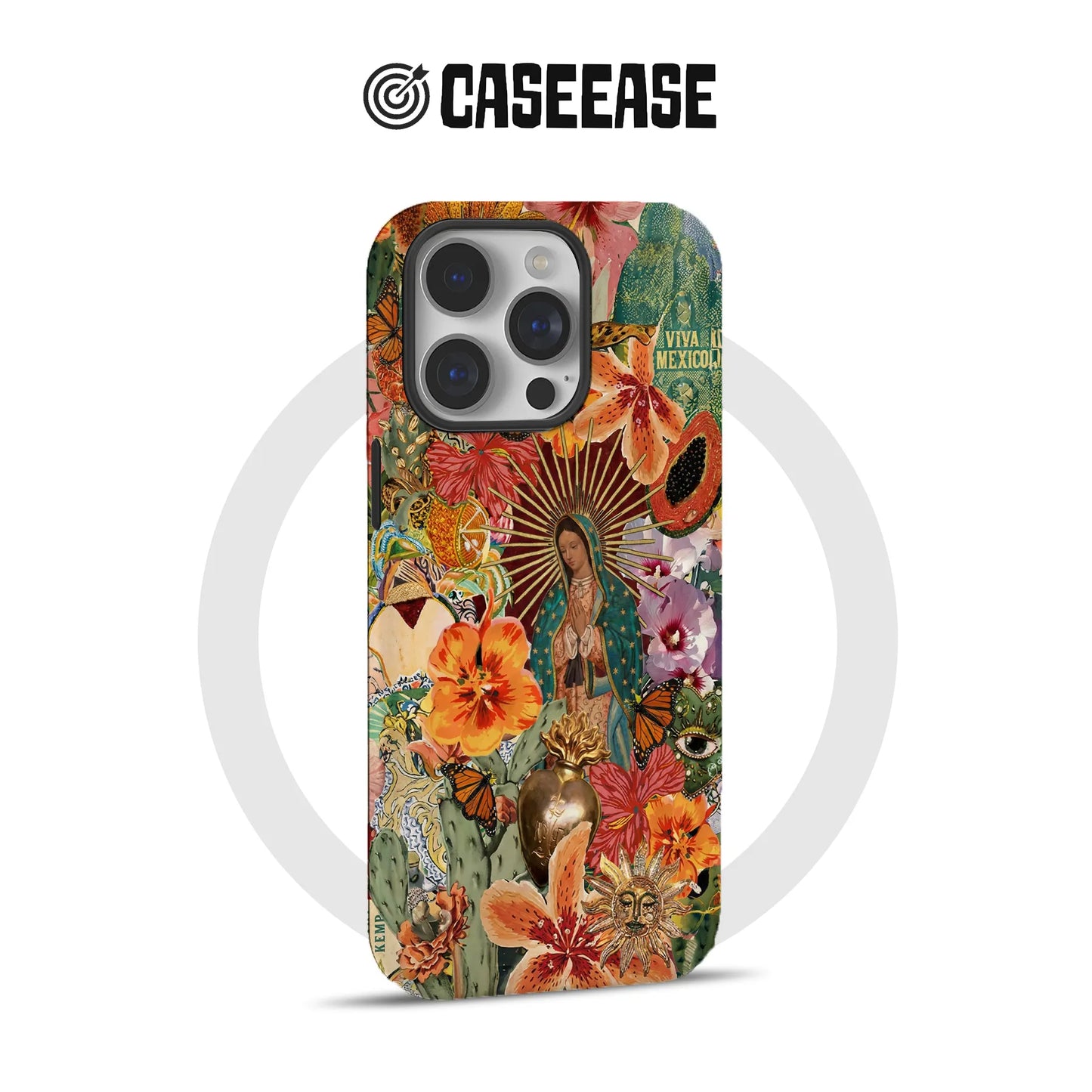 Vibrant Floral and Virgin Mary Phone Case