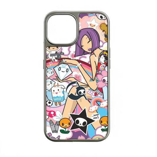 Holographic Chrome Funky Stickers Phone Case - Unique & Playful Design