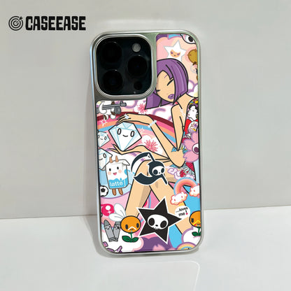 Holographic Chrome Funky Stickers Phone Case - Unique & Playful Design