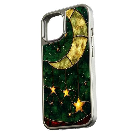 Holographic Chrome Moon & Stars Phone Case - Celestial Design
