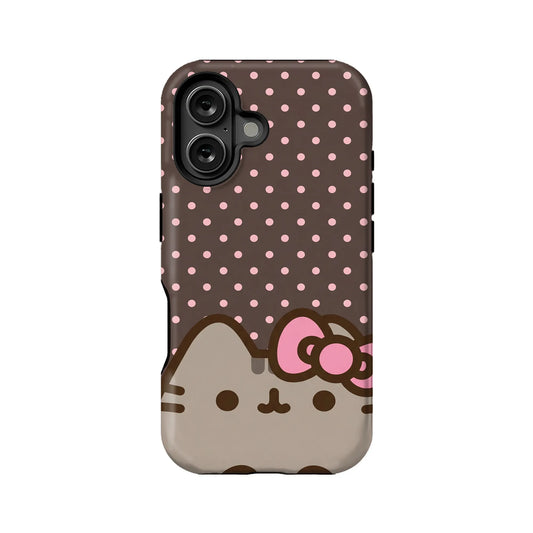 Cute Cat Character Phone Case with Polka Dots