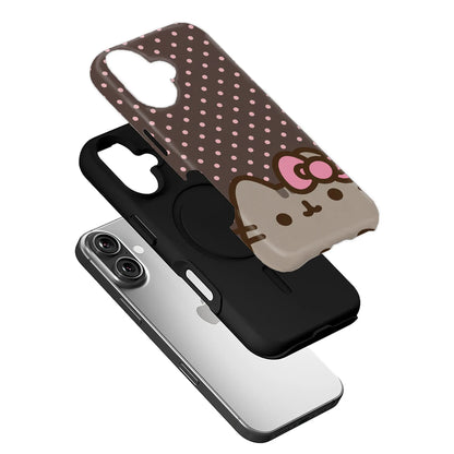 Cute Cat Character Phone Case with Polka Dots