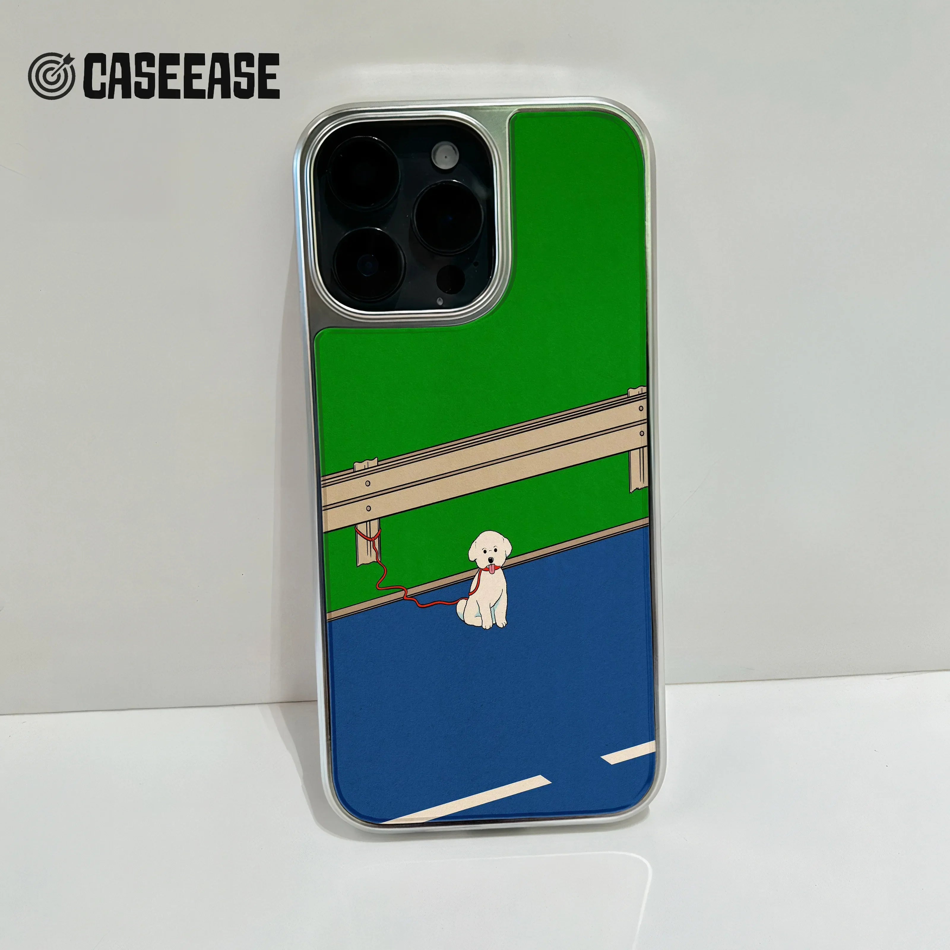 Holographic Chrome Phone Case for iPhone 14 Pro - Playful Puppy Design