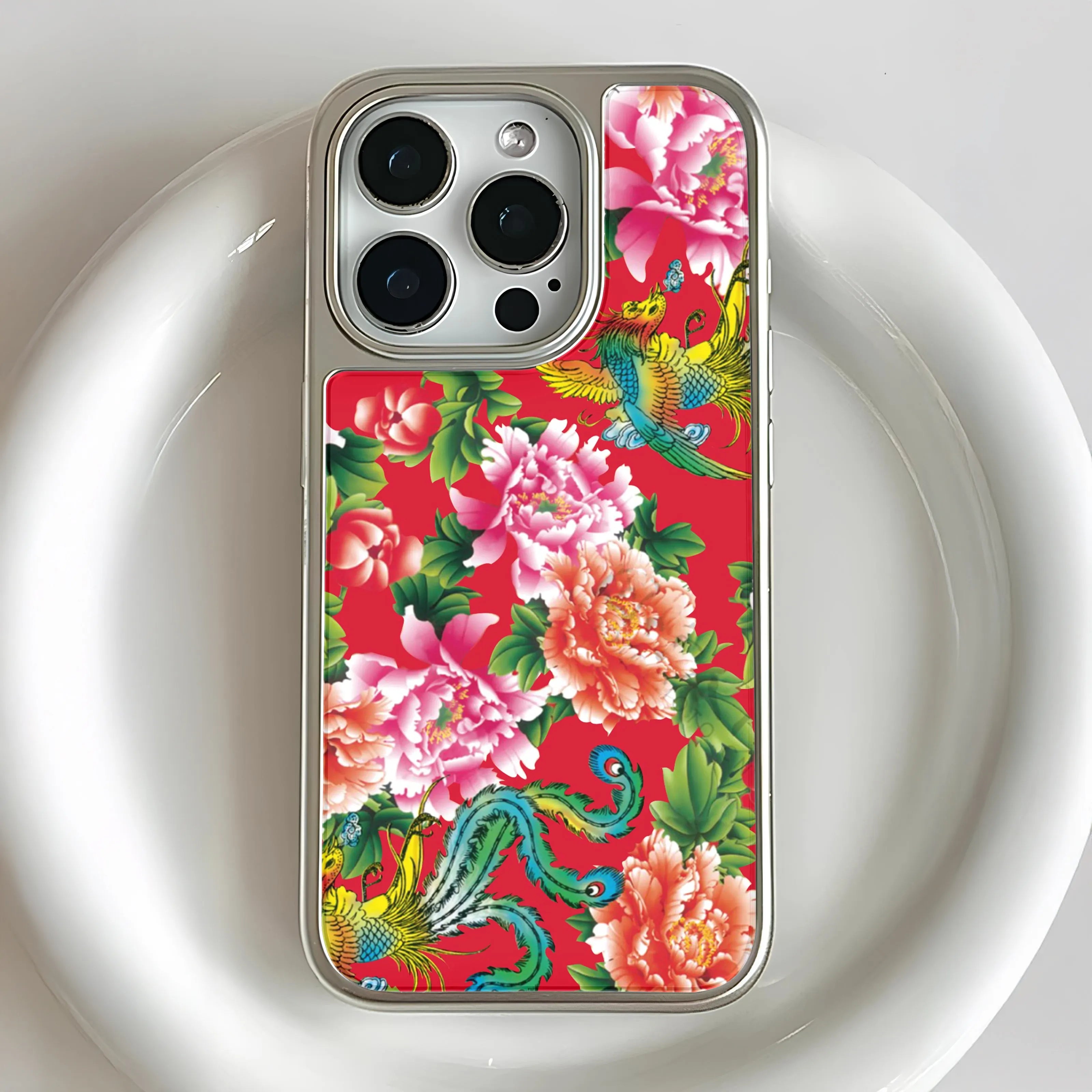 Holographic Chrome Chinese Floral Phone Case - Northeastern Peony