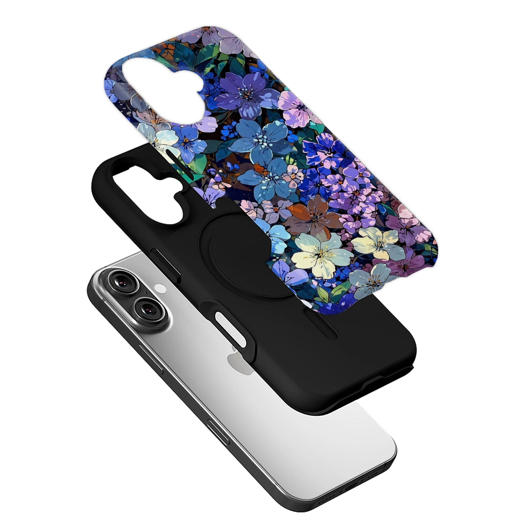 Funda para teléfono con diseño floral azul medianoche: diseño elegante y artístico