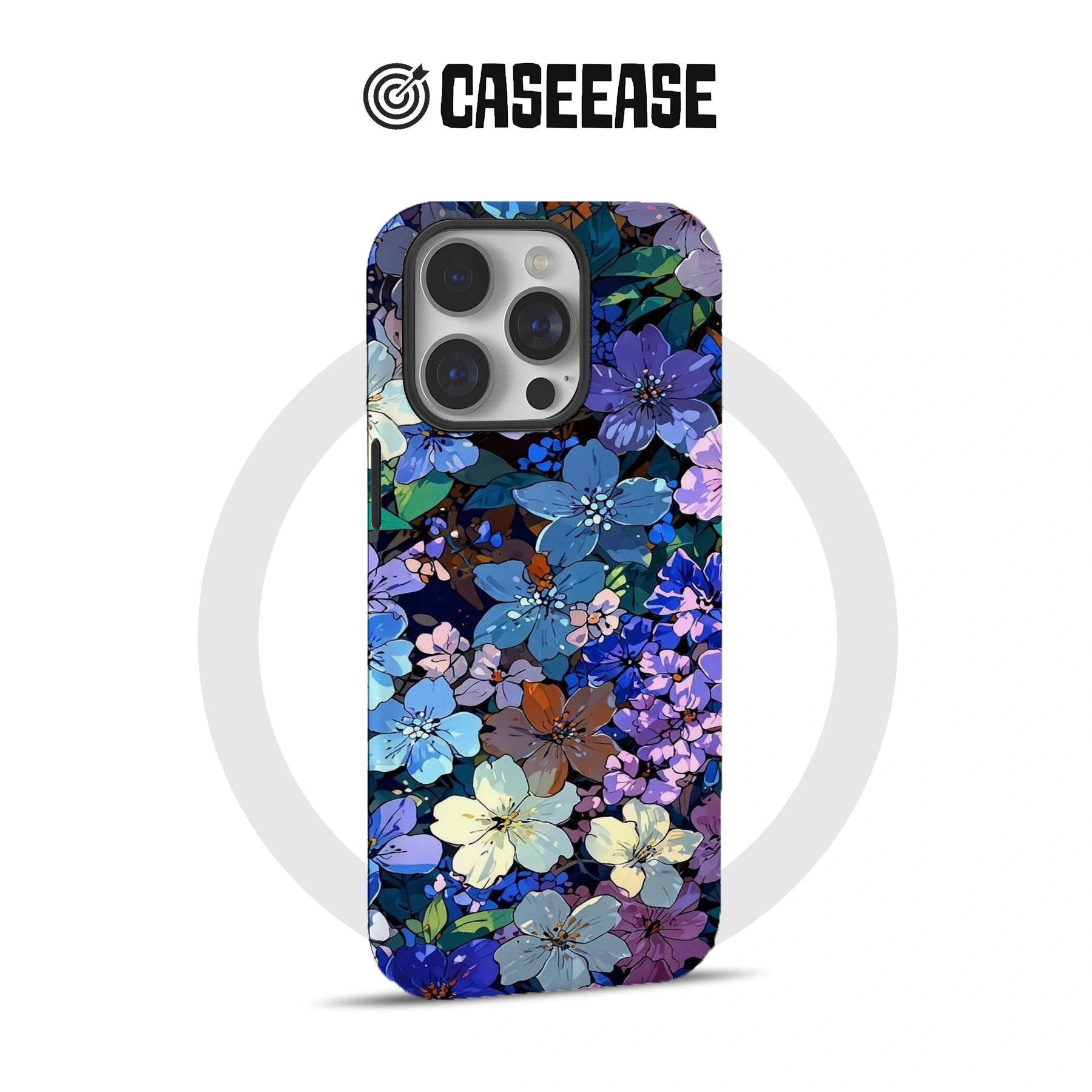 Funda para teléfono con diseño floral azul medianoche: diseño elegante y artístico