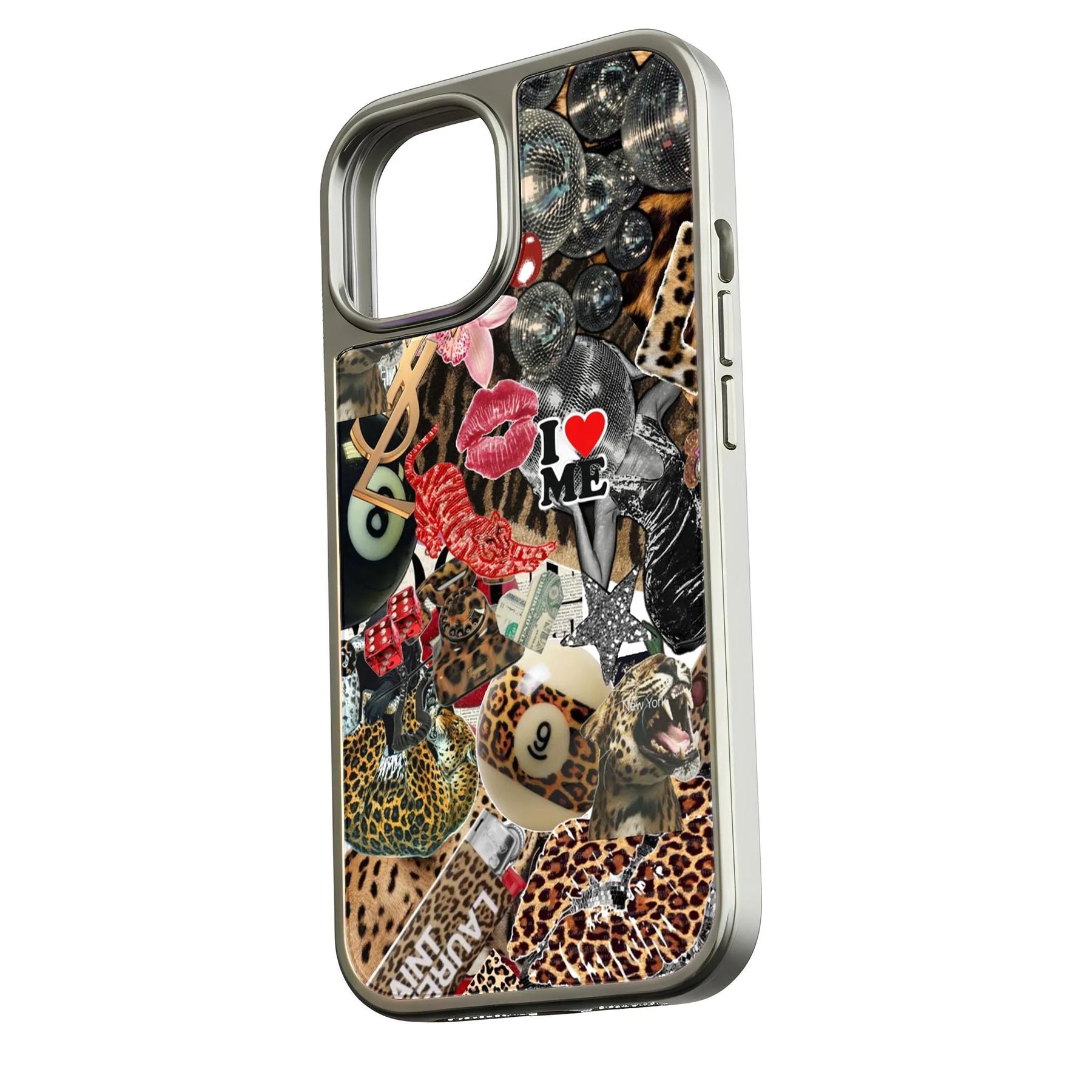 Funda holográfica cromada para teléfono: diseño de collage glamuroso