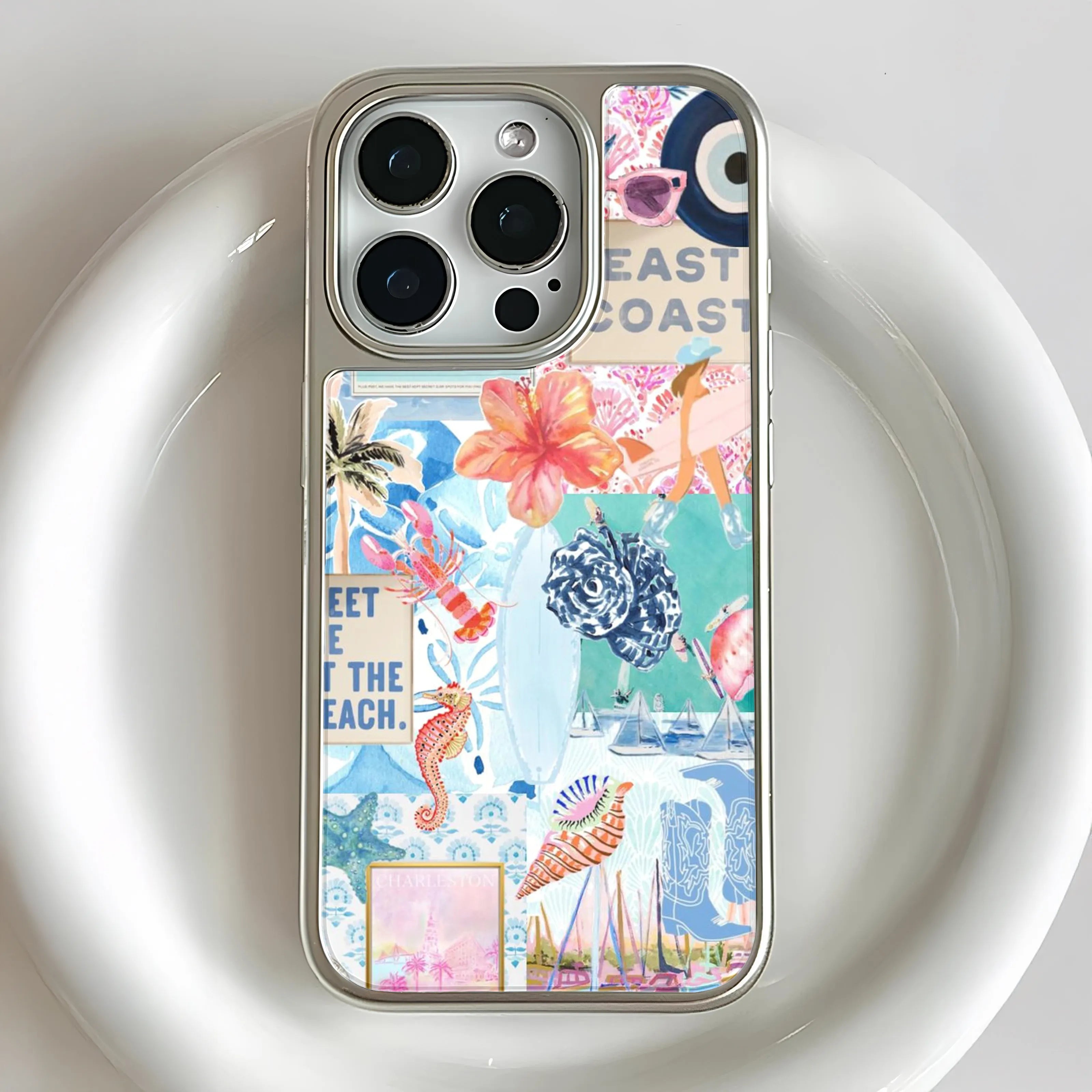 Holographic Chrome Coastal Phone Case - Beach Vibes & Colorful Design