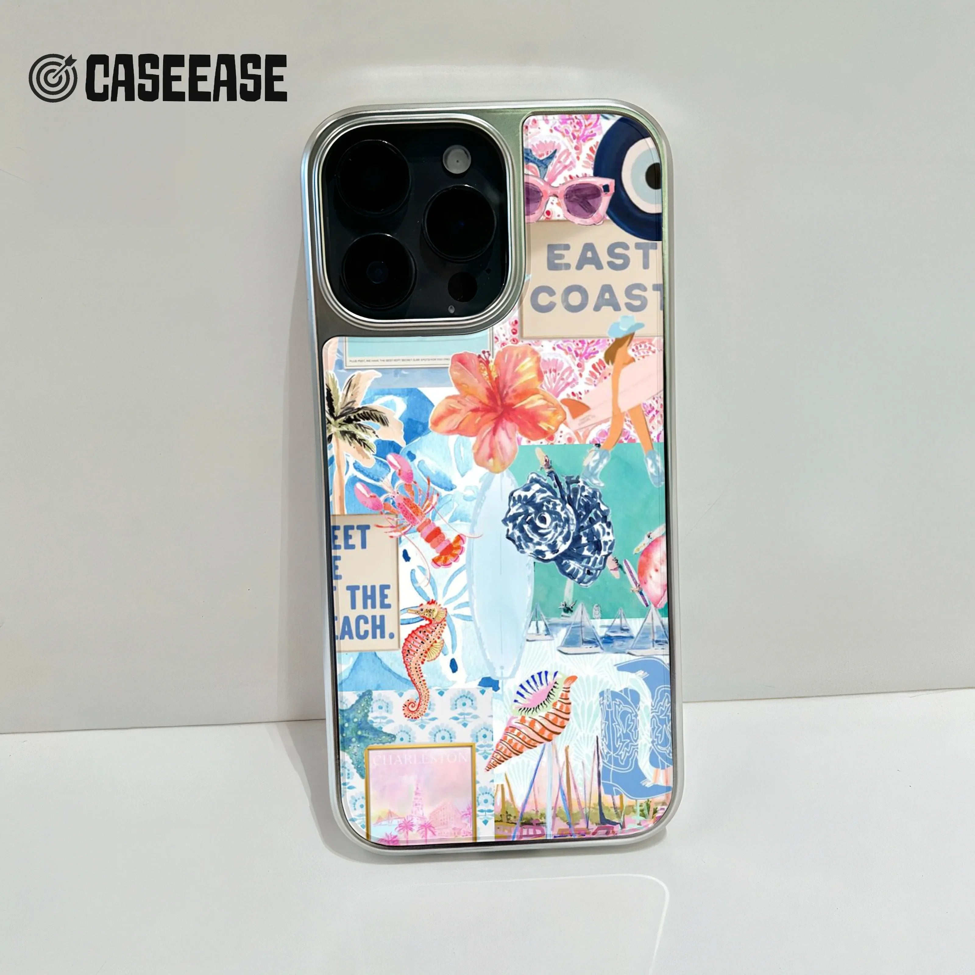 Holographic Chrome Coastal Phone Case - Beach Vibes & Colorful Design