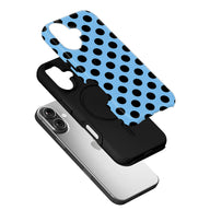 Elegante funda para teléfono con lunares azules