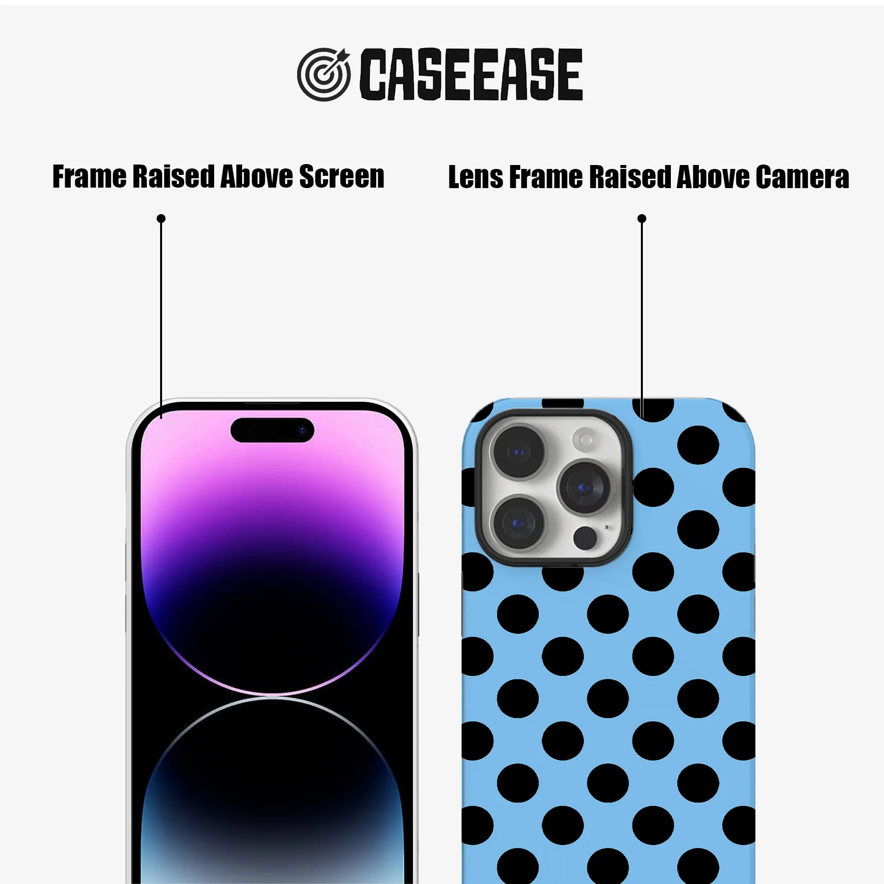 Elegante funda para teléfono con lunares azules