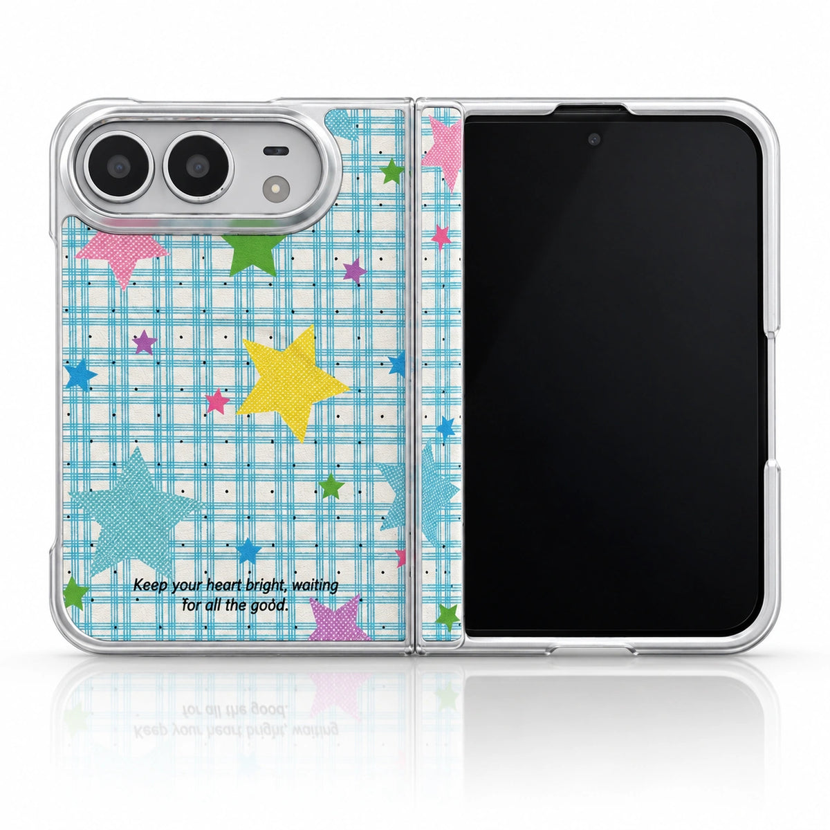 Playful Stars iPhone Duo Case in Light Blue Plaid Stars