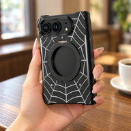 Spiderweb Armor Ring Stand iPhone Duo Case, held in hand