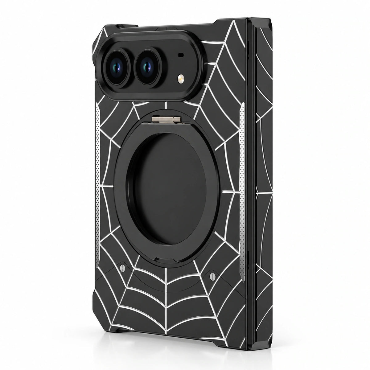 Spiderweb Armor Ring Stand iPhone Duo Case in Space Black