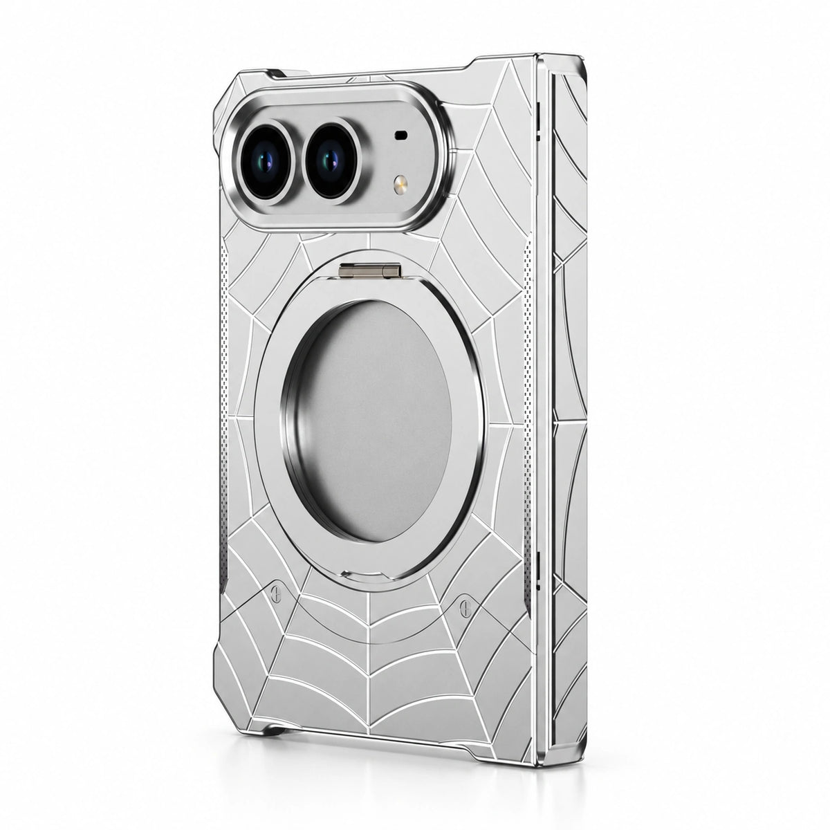 Spiderweb Armor Ring Stand iPhone Duo Case in Silver