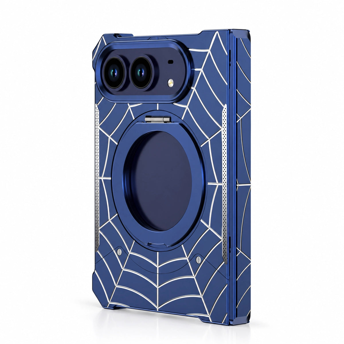 Spiderweb Armor Ring Stand iPhone Duo Case in Titanium Blue