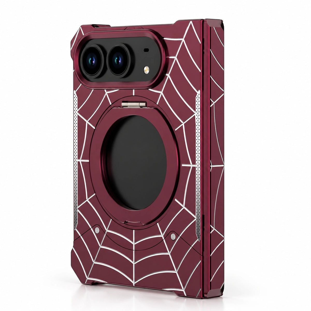 Spiderweb Armor Ring Stand iPhone Duo Case in Wine Red