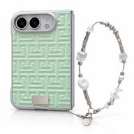 Geometric Texture iPhone Duo Case in Green + Wrist Strap