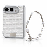 Geometric Texture iPhone Duo Case in White + Wrist Strap