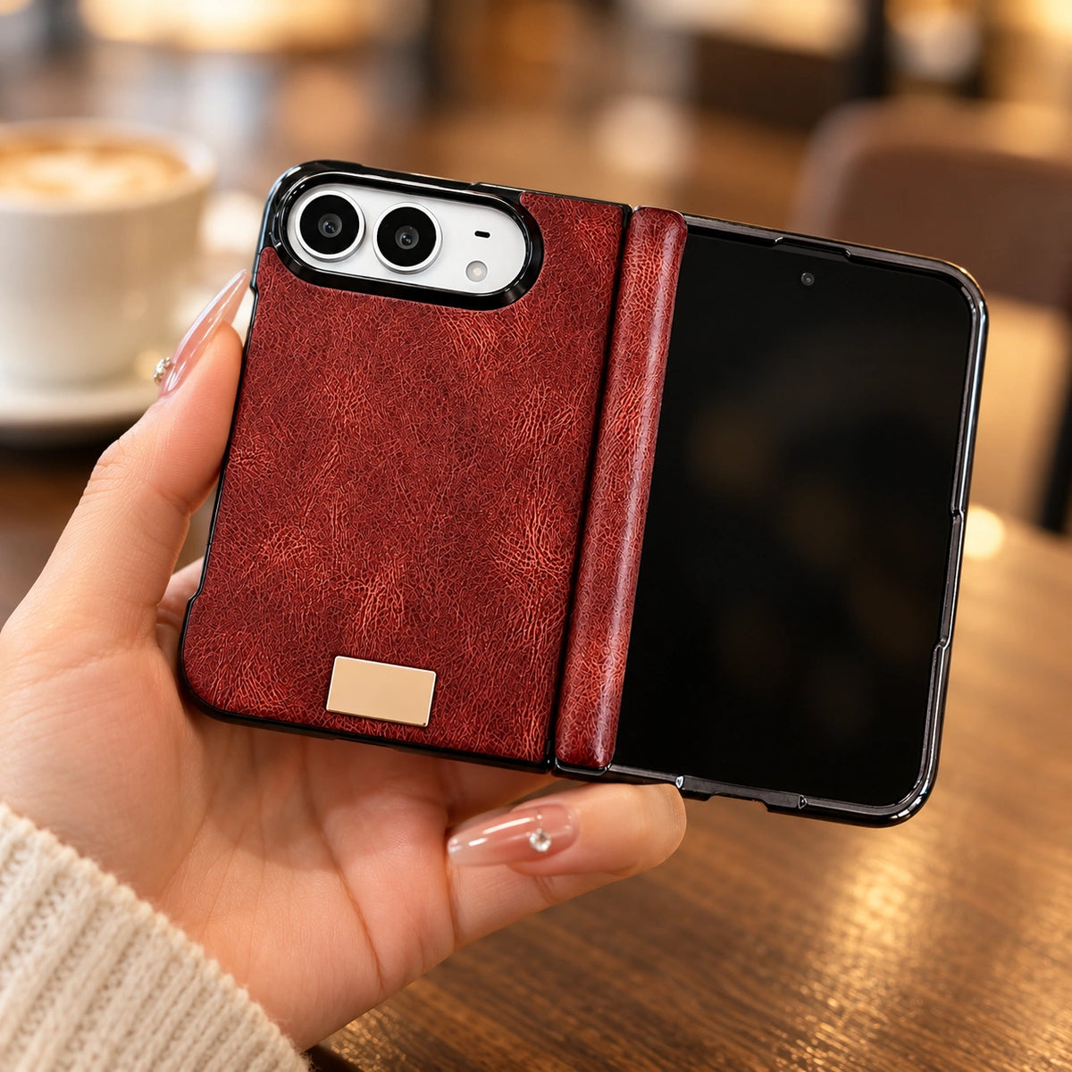 Textured Hinge-Cover iPhone Duo Case, styled product photo