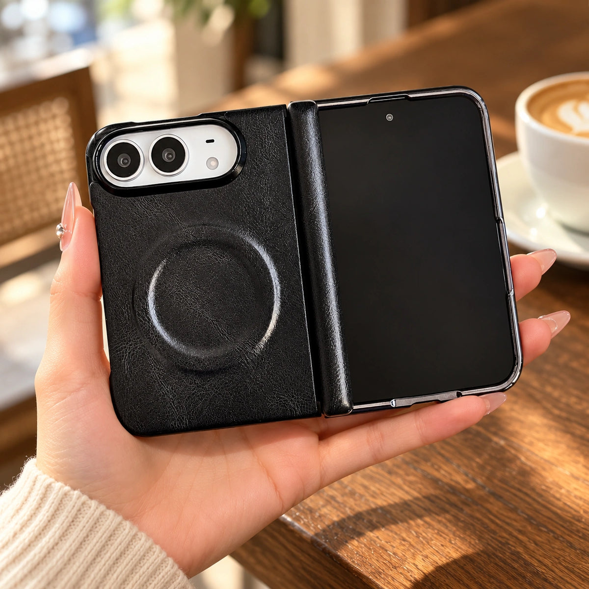 Textured Hinge-Cover iPhone Duo Case, styled product photo 2