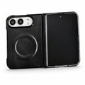 Textured Hinge-Cover iPhone Duo Case in Black + Ring Stand