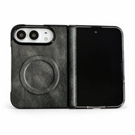 Textured Hinge-Cover iPhone Duo Case in Gray + Ring Stand