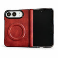 Textured Hinge-Cover iPhone Duo Case in Wine Red + Ring Stand