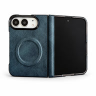 Textured Hinge-Cover iPhone Duo Case in Blue + Ring Stand