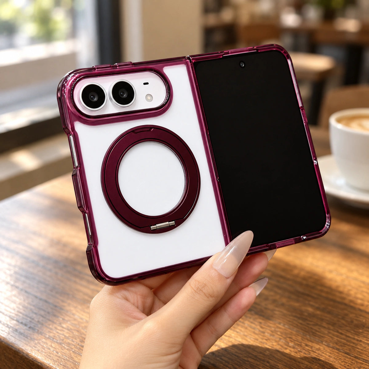 Transparent Color Ring Stand iPhone Duo Case, styled product photo 2