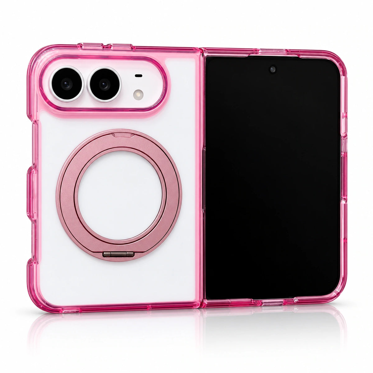 Transparent Color Ring Stand iPhone Duo Case in Pink