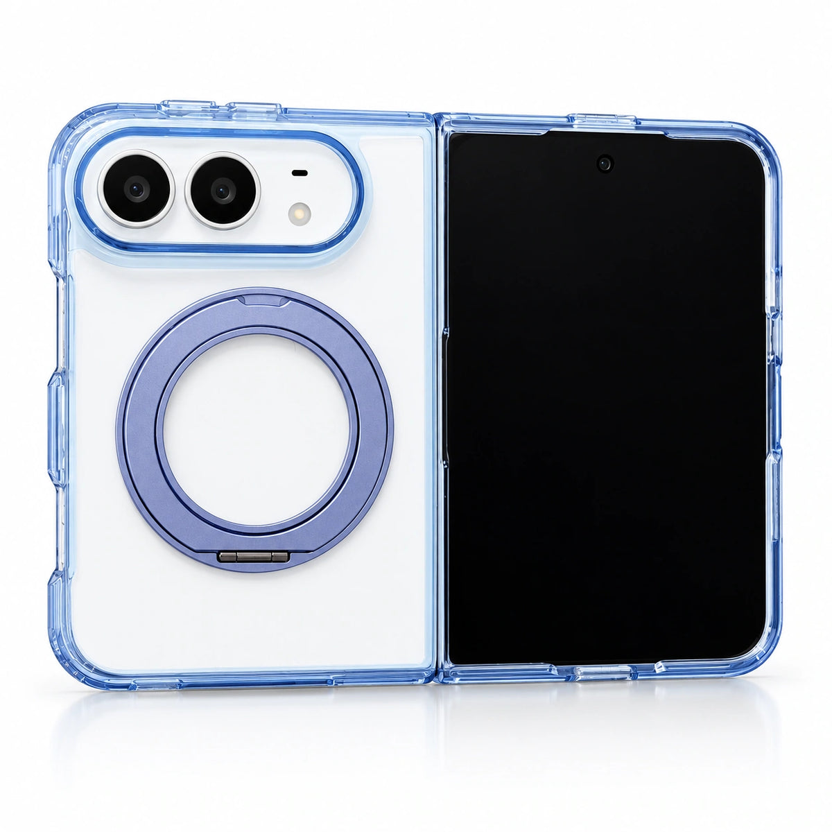 Transparent Color Ring Stand iPhone Duo Case in Blue