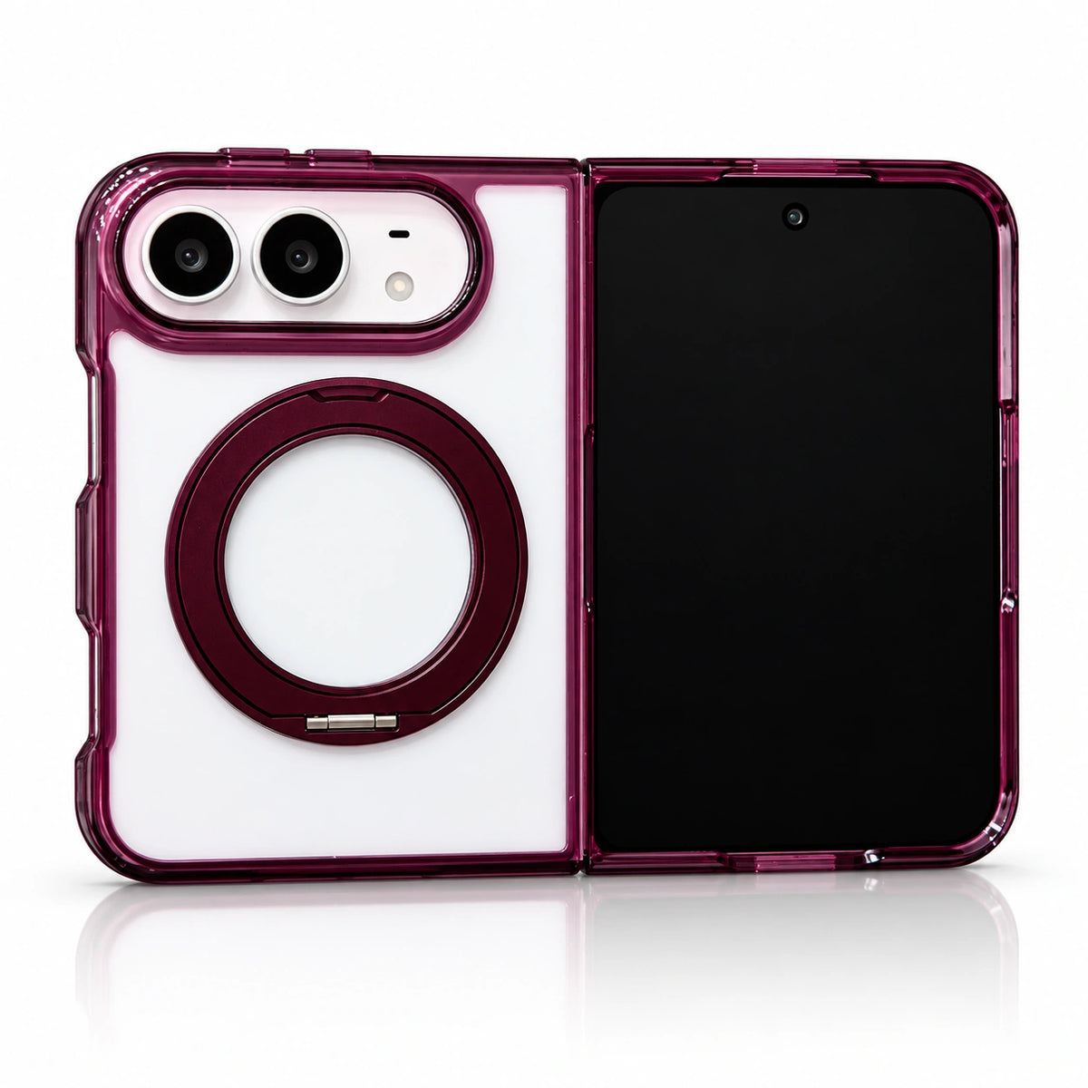 Transparent Color Ring Stand iPhone Duo Case in Wine Red