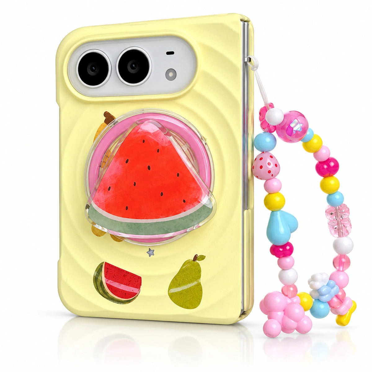 Fruit Ripple iPhone Duo Case in Yellow + Stand + Chain
