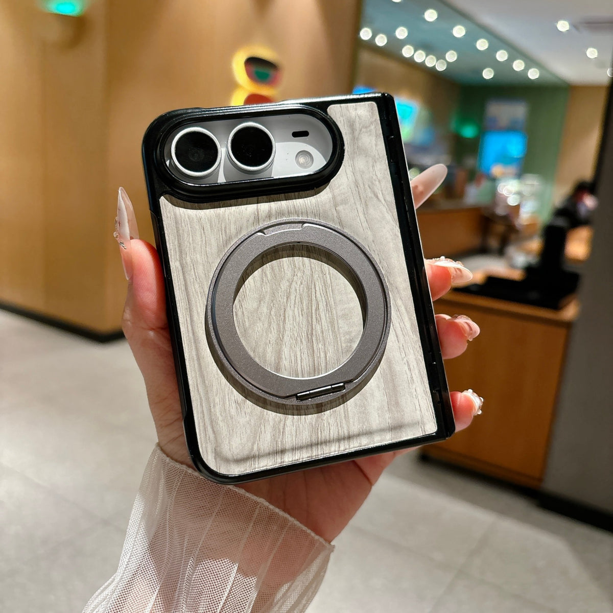 Woodgrain Ring Stand iPhone Duo Case - Original product photo 4