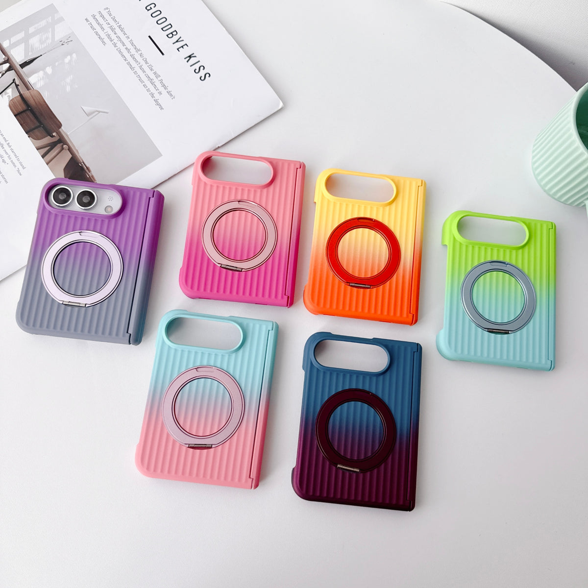 Ribbed Gradient Ring Stand iPhone Duo Case - Original product photo 1