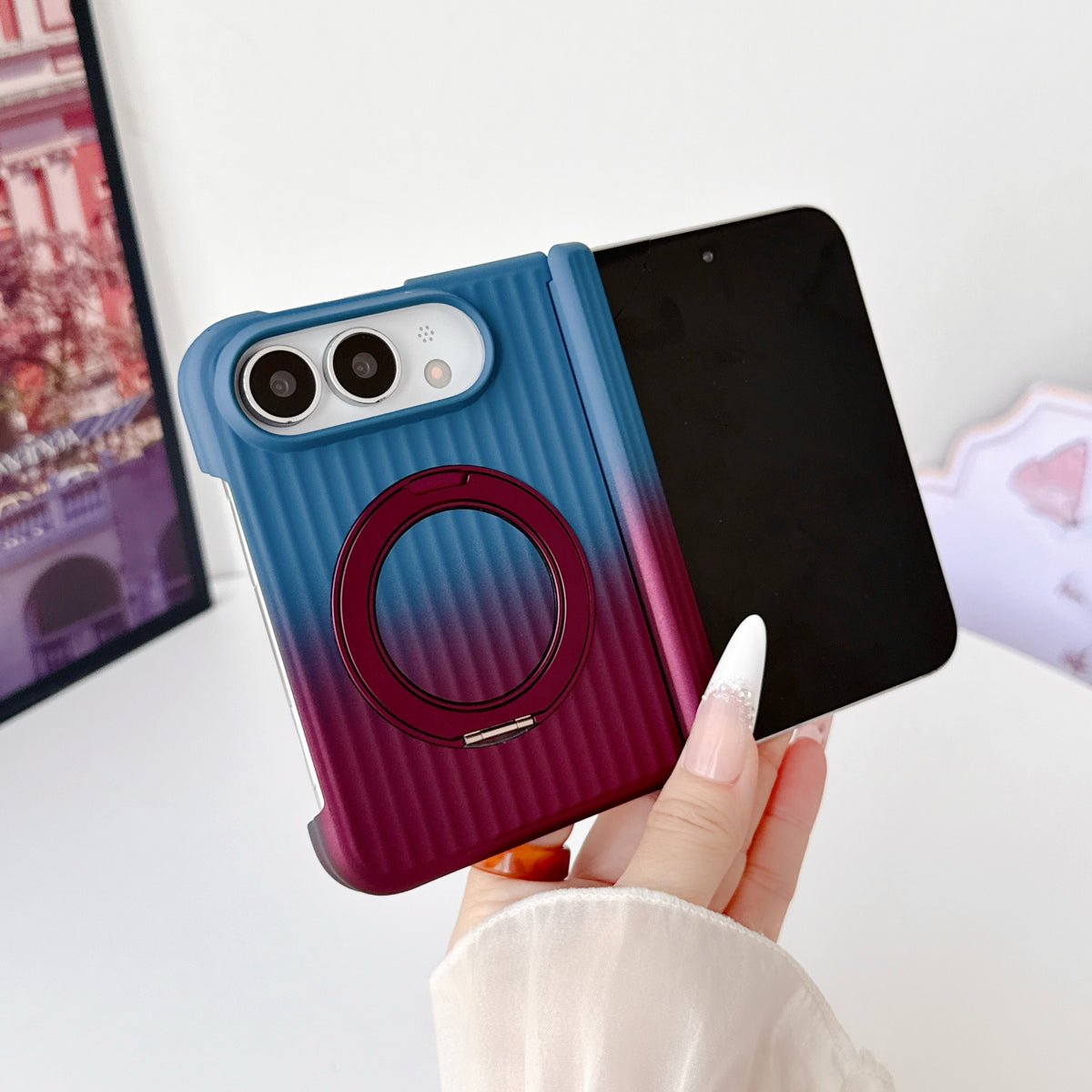 Ribbed Gradient Ring Stand iPhone Duo Case - Original product photo 5