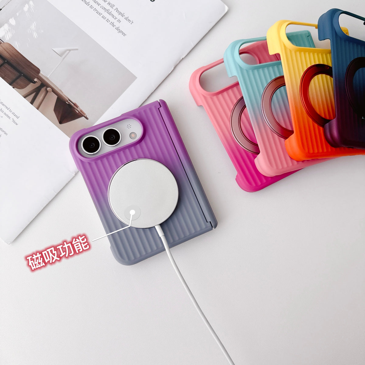 Ribbed Gradient Ring Stand iPhone Duo Case - Original product photo 13