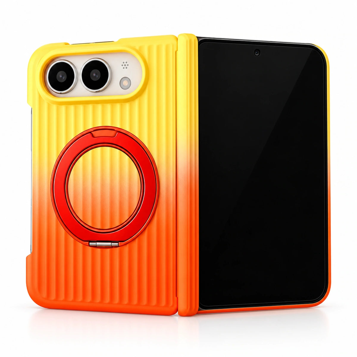 Ribbed Gradient Ring Stand iPhone Duo Case in Yellow-Orange