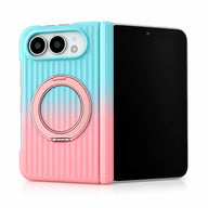 Ribbed Gradient Ring Stand iPhone Duo Case in Blue-Pink