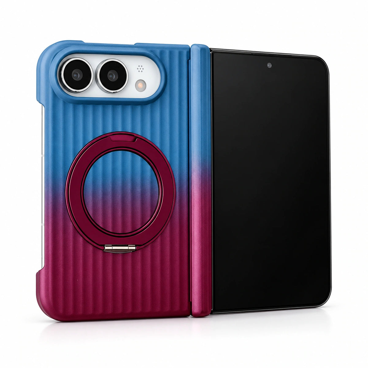 Ribbed Gradient Ring Stand iPhone Duo Case in Blue-Hot Pink