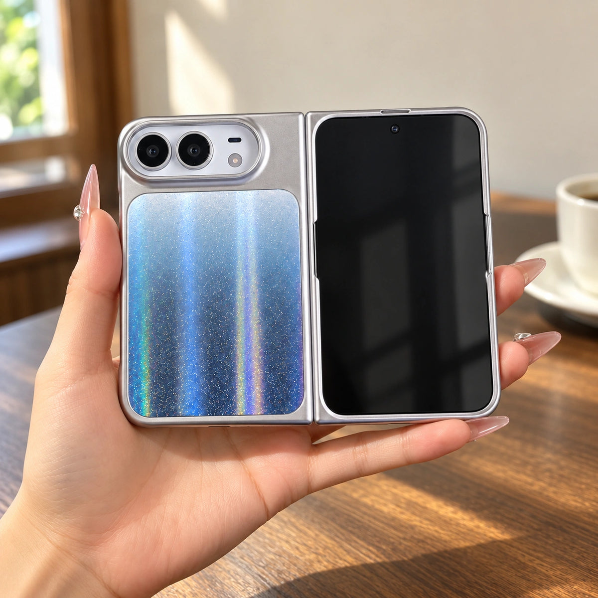 Aurora Shimmer iPhone Duo Case, held in hand