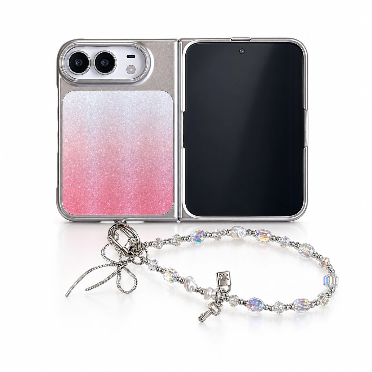 Aurora Shimmer iPhone Duo Case in Aurora Pink + Chain